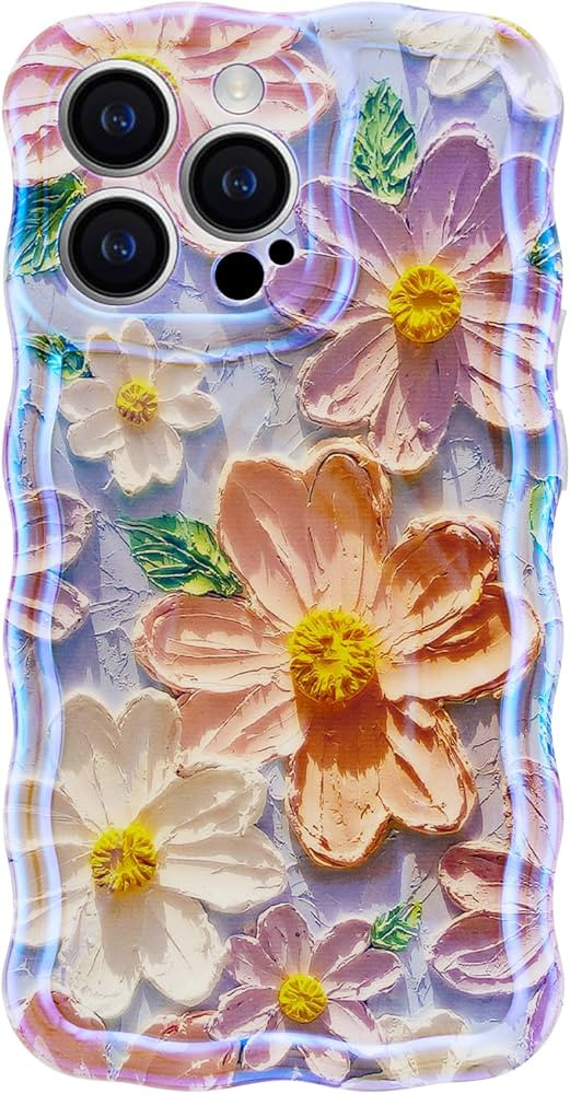 for iPhone 13 Pro Case for Women and Girls - Retro Floral Oil Painting Pattern with Curly Wave Fr... | Amazon (US)