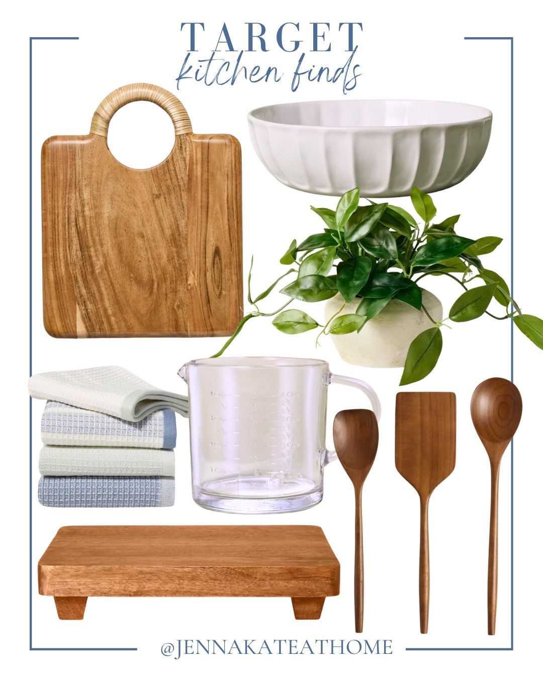 Target kitchen finds include bowl, cheese board, faux plant, wooden spoons, measuring cup, tray, and dish cloths.

Home decor, kitchen finds, looks for less, kitchen decor

#LTKHome #LTKSaleAlert #LTKSeasonal