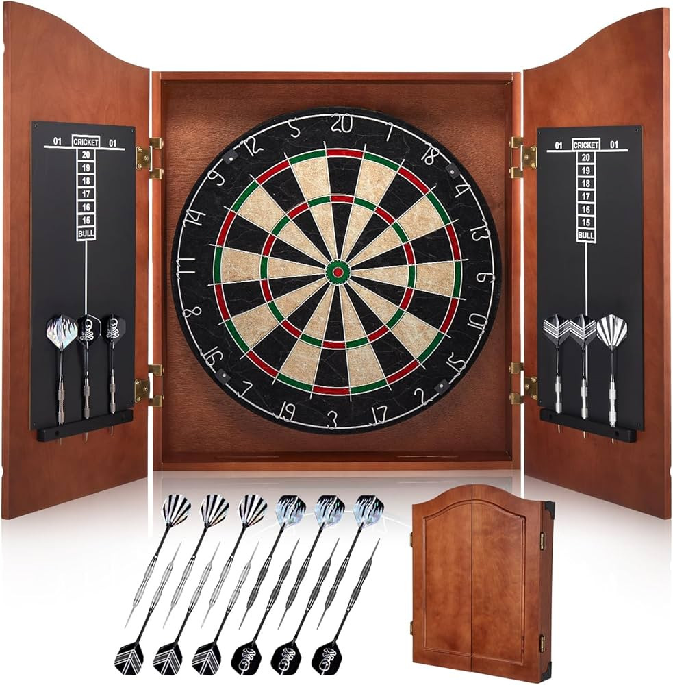 Sisal Dart Board Cabinet Sets, Decorative Dart Boards for Adults [12*Steel Darts] - Wooden Dartbo... | Amazon (US)