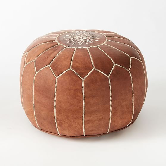 Leather Moroccan Pouf, Tan | West Elm (US)