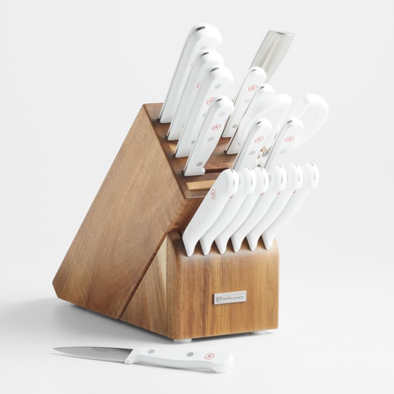 Wusthof Gourmet Stamped White 18-Piece Knife Set with Acacia Block + Reviews | Crate & Barrel | Crate & Barrel