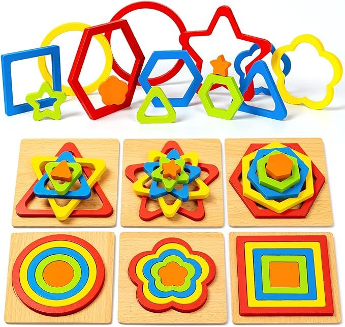 Toddler Puzzles for Kids Age 1 2 3 4 Year Old, 6 Pack Montessori Shape Sorting Puzzle Toddler for... | Amazon (US)