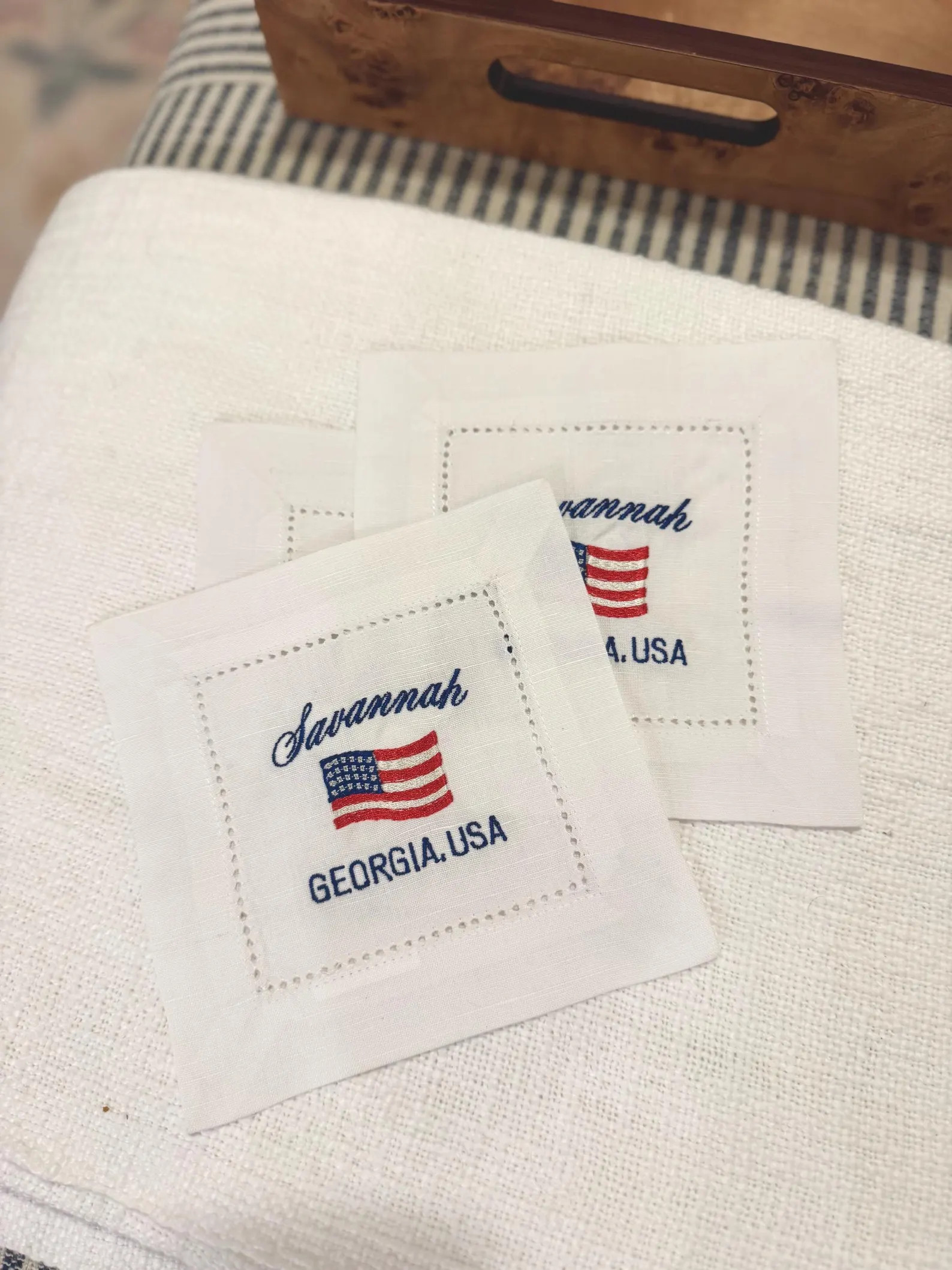 Embroidered Cocktail Napkin — Flag - Etsy | Etsy (US)