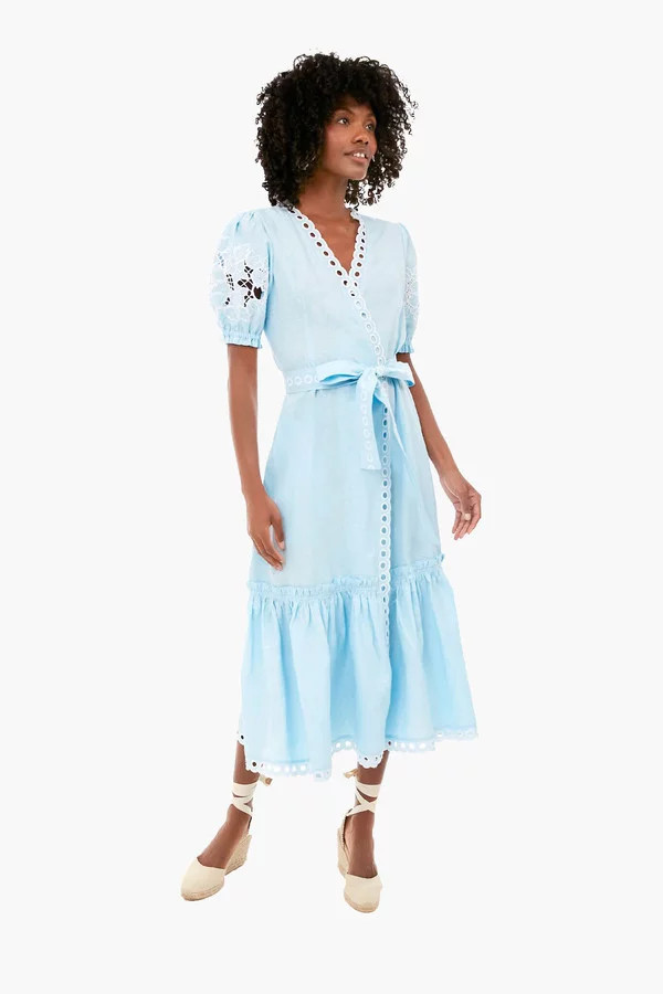 Light Lagoon Cide V-Neck Embroidered Midi Dress | Tuckernuck (US)