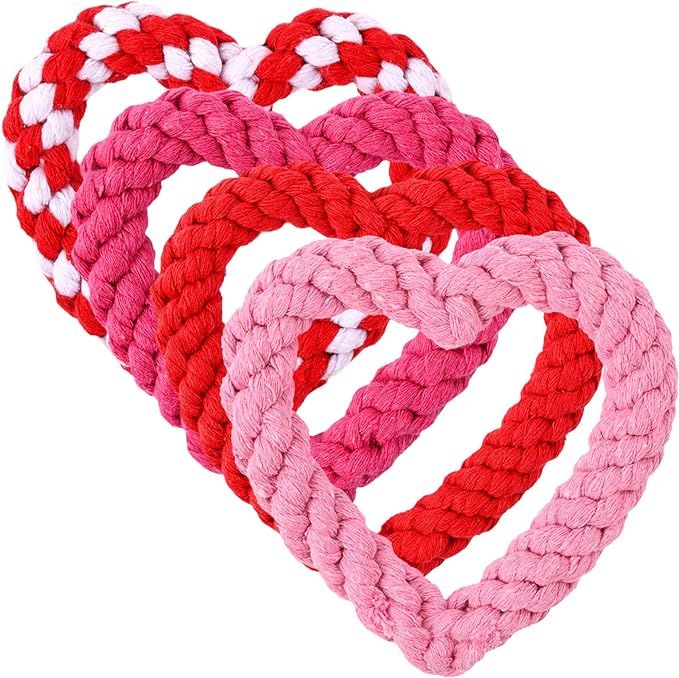 Joottuan 4 Pieces Valentine Dog Toys Heart Dog Chew Toy Heart Shaped Chewing Rope for Valentine's... | Amazon (US)