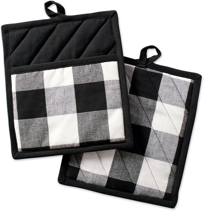 DII Buffalo Check Plaid Pot Holders with Pocket, , Black & White, (Set of 2), 9" x 8" | Amazon (US)