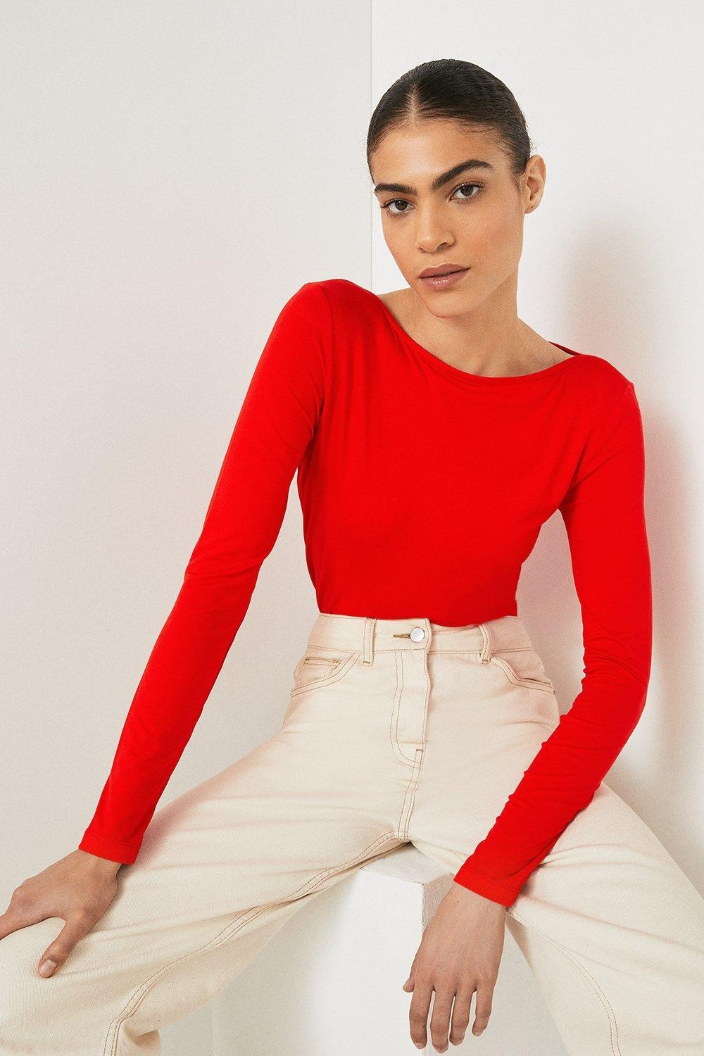 Slash Neck Long Sleeve Top | Warehouse UK & IE