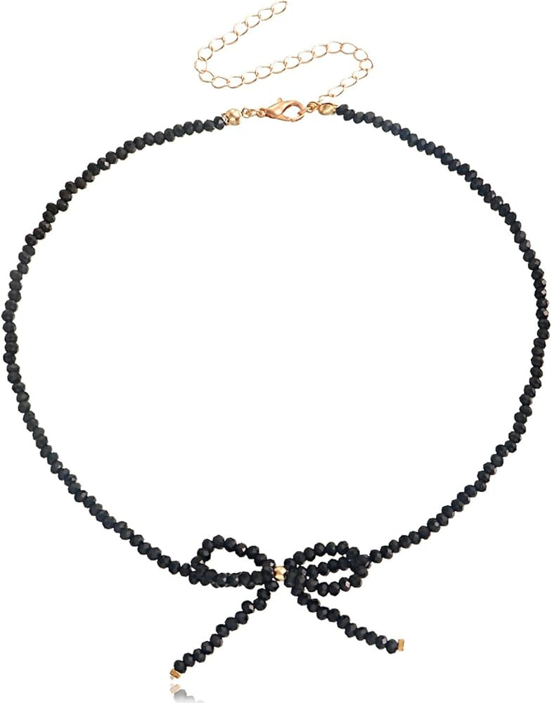 WLL Boho Beaded Choker Necklace Bow Ribbon Chain Chokers Necklace Vintage Crystal Bowknot Necklac... | Amazon (US)