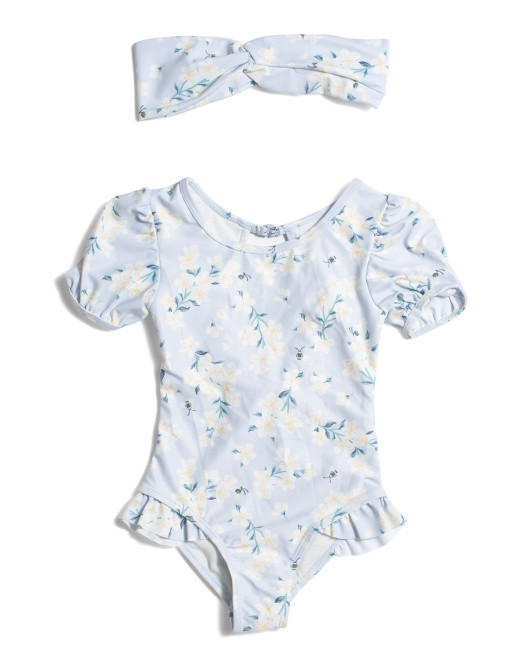 Toddler Girl Printed One-piece Swimsuit With Headband | TJ Maxx