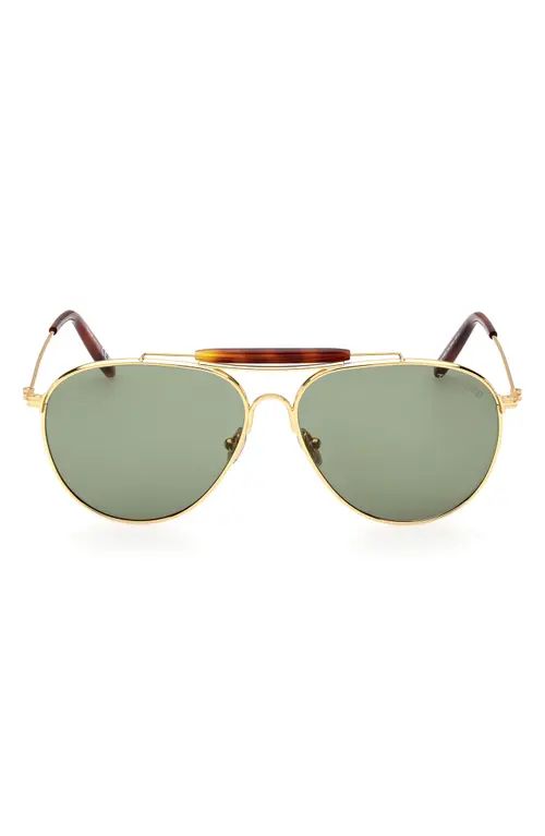 TOM FORD 59mm Aviator Sunglasses in Shiny Deep Gold /Green at Nordstrom | Nordstrom