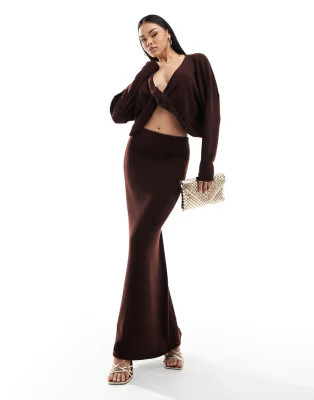 ASOS DESIGN co-ord rib slouchy top and skirt in light brown | ASOS (Global)