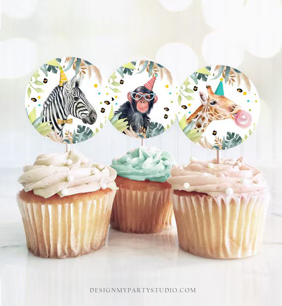 Party Animals Cupcake Toppers Favor Tags Birthday Party - Etsy | Etsy (US)