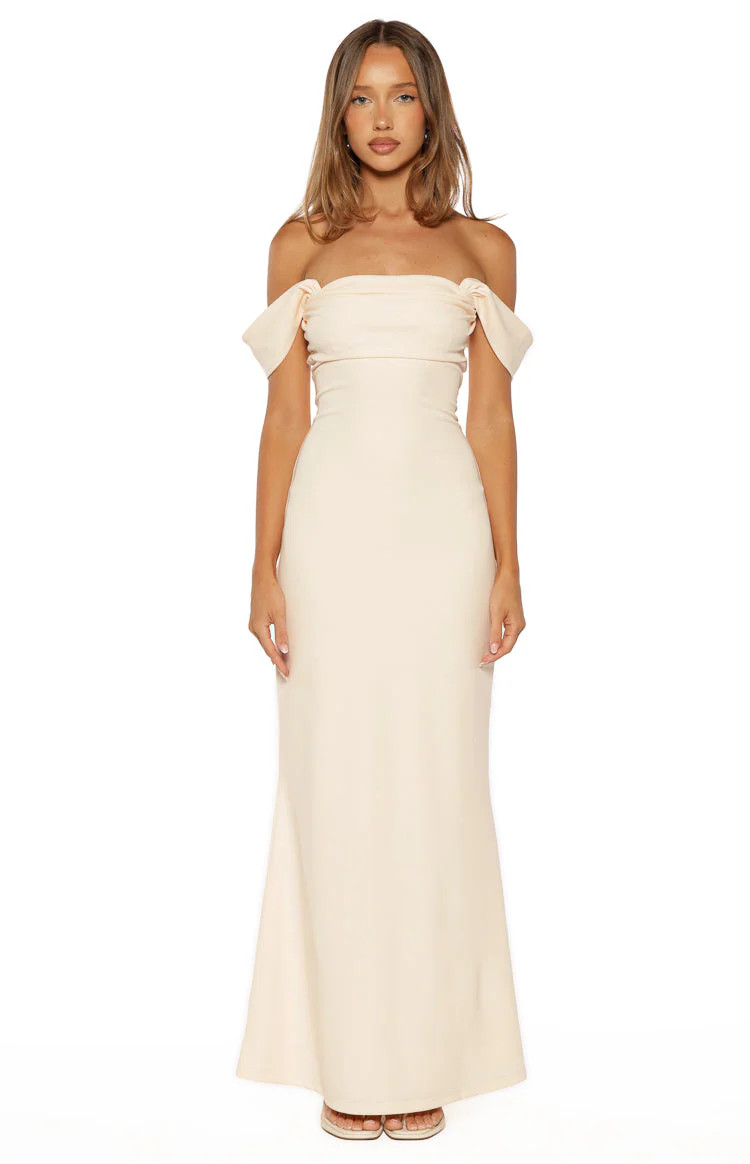 Ella Cream Crepe Formal Maxi Dress | Beginning Boutique | Beginning Boutique (US)