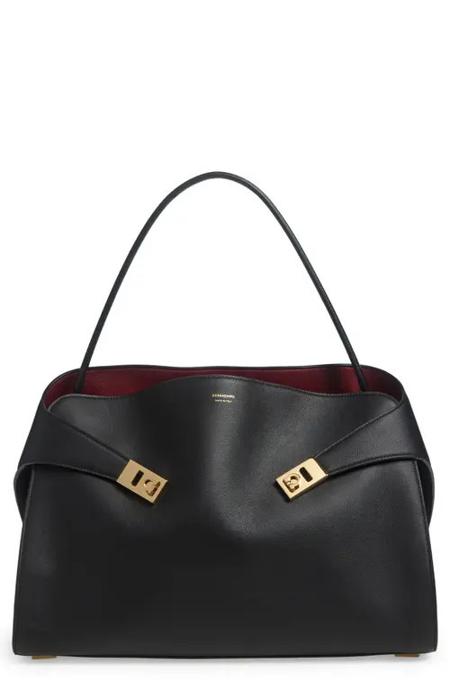 FERRAGAMO Large Hug Bicolor Tote in Nero/Borgogna at Nordstrom | Nordstrom