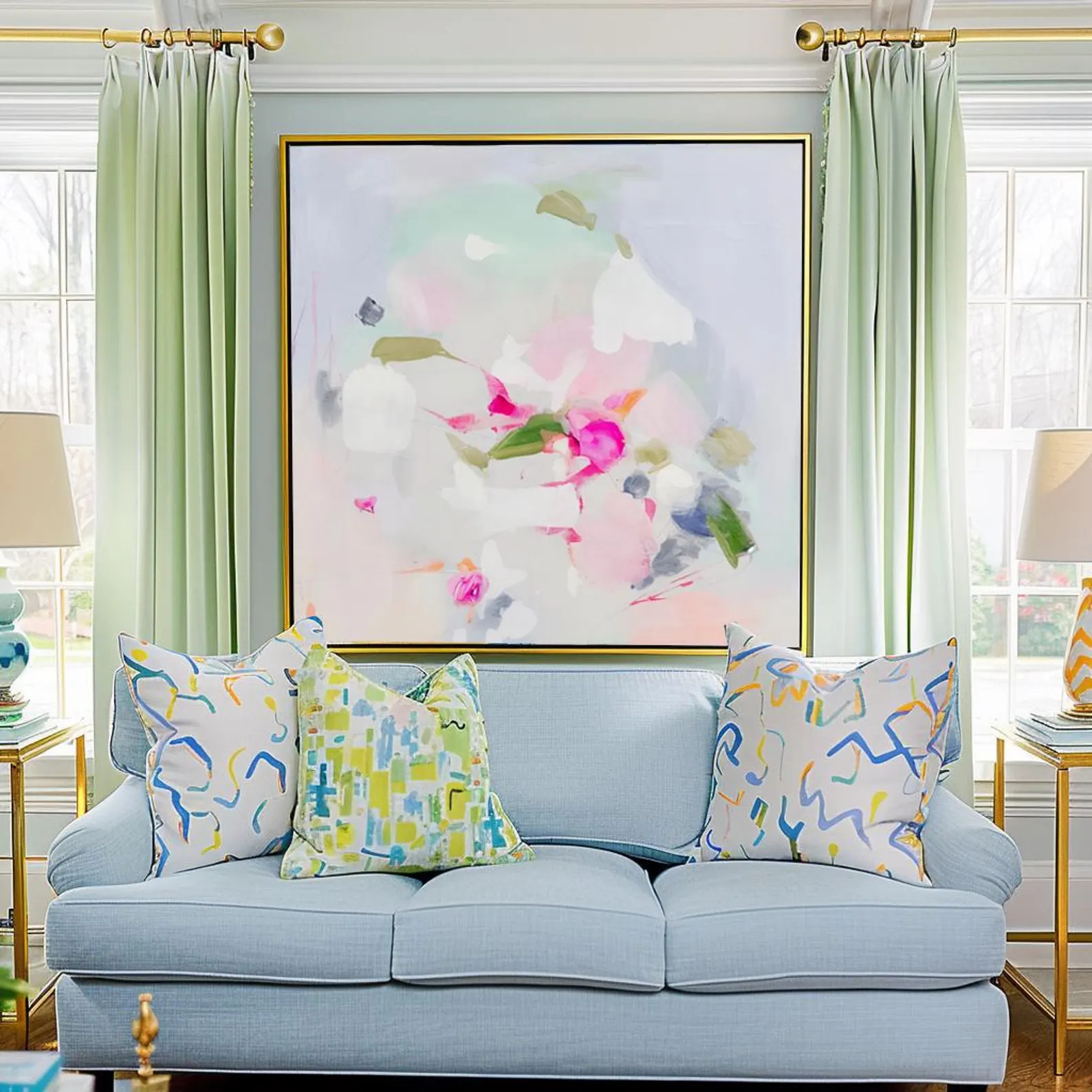 Abstract Canvas Wall Art: Rosewater Ribbons Print - Palm Beach Regency Style | Etsy (Global)