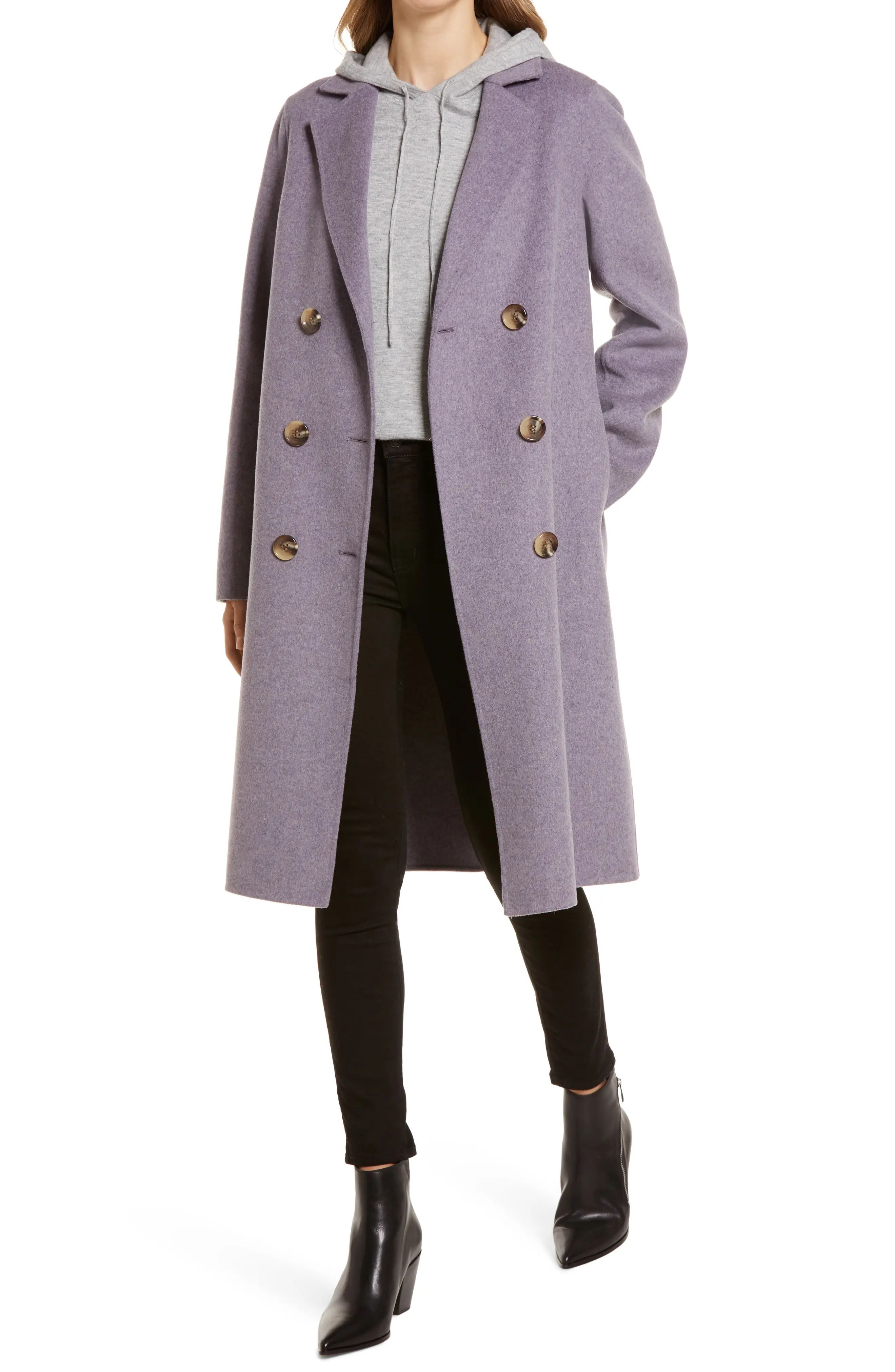 Sam Edelman Double Breasted Wool Blend Coat, Size Medium in Lavendar at Nordstrom | Nordstrom