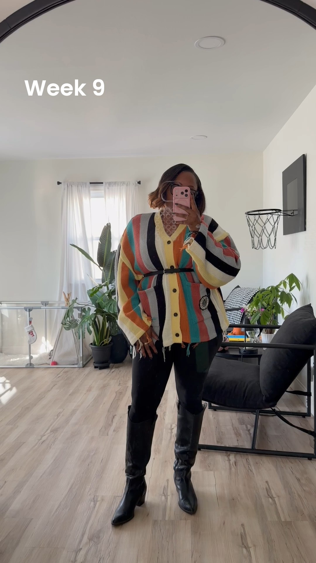 Week 9 outfit of the game 🖤

To make an oversized men’s cardigan, feminine I added a belt to give it shape. Paired with some comfy leggings and boots - a very low lift look but very good vibes 

#LTKWorkwear #LTKMidsize #LTKStyleTip