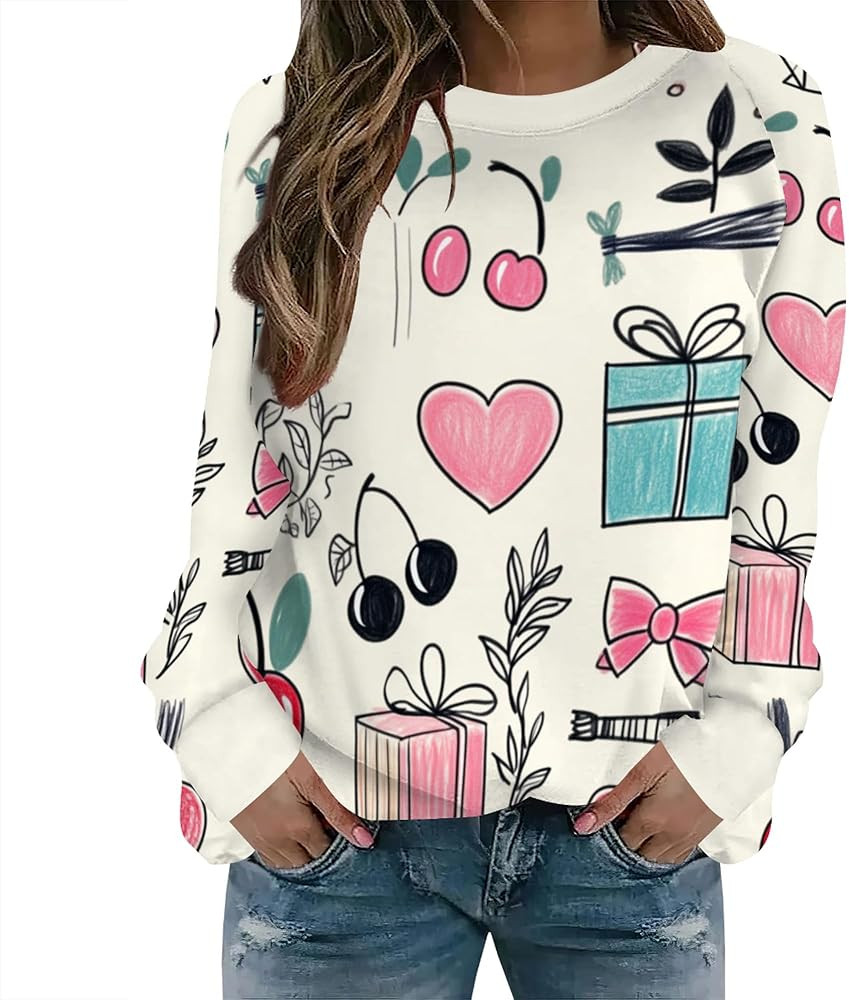 Womens Valentines Day Sweatshirts Funny Graphic Crewneck Pullover Tops Casual Loose Long Sleeve T... | Amazon (US)