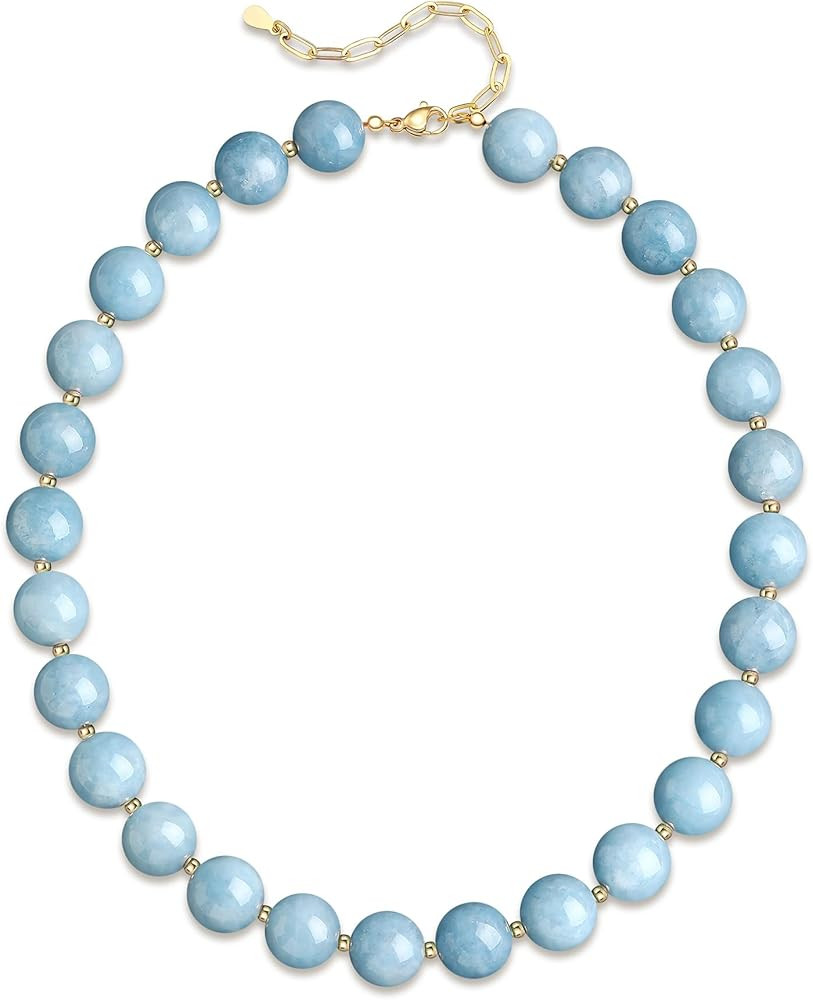 GINAZL Natural Stone Beaded Choker Necklace for Women, Chunky Statement Rainbow Multicolor Gemsto... | Amazon (US)