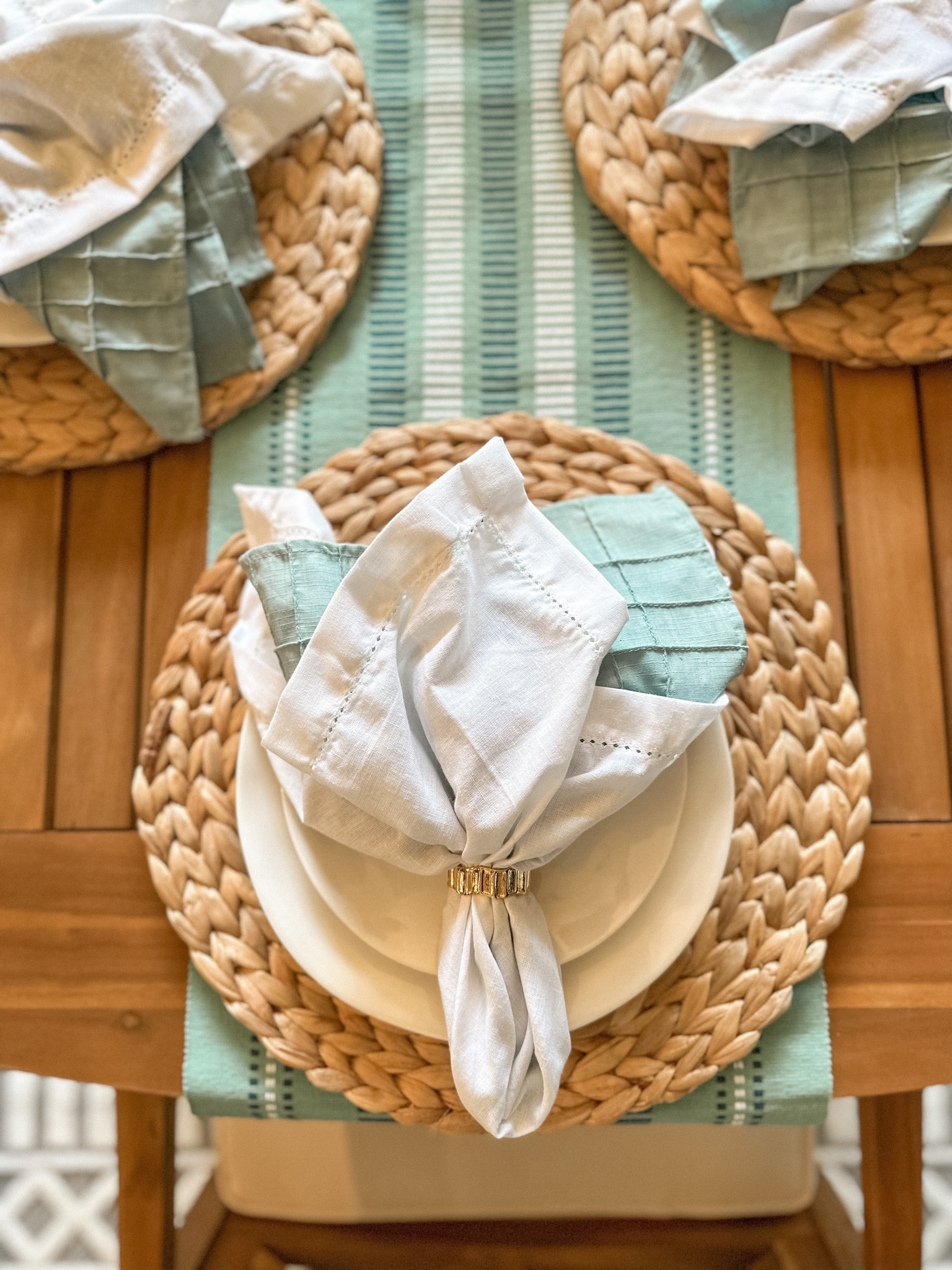 Summer outdoor dining. Blue table runner for a ocean theme. 

#LTKhome