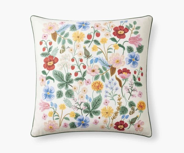 Strawberry Fields Cream Embroidered Pillow Cover | Rifle Paper Co. | Rifle Paper Co.