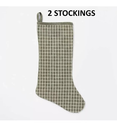 (2 PACK) THRESHOLD WINDOWPANE HOLIDAY GREEN/WHITE PLAID CHRISTMAS STOCKINGS  | eBay | eBay US