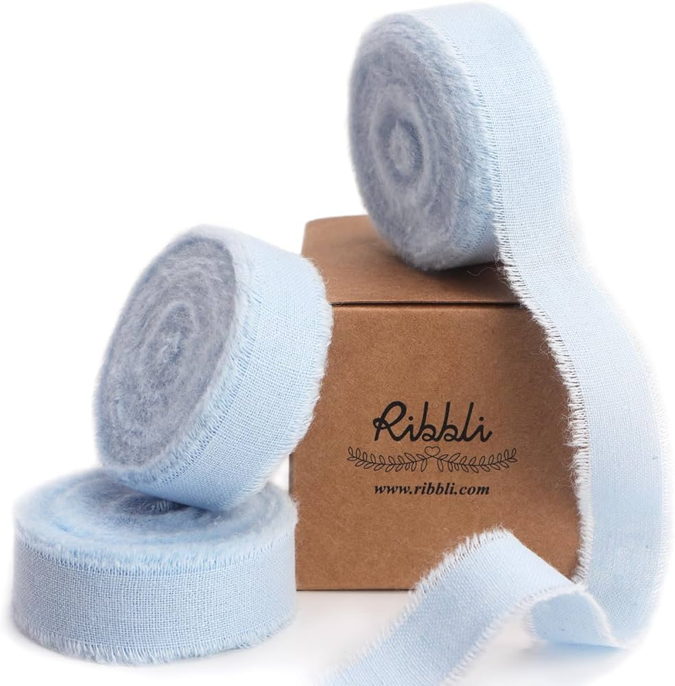 Ribbli 3 Rolls Light Blue Ribbon 5/8 Inch x 18Yards Handmade Cotton Frayed Fringe Ribbons for Gif... | Amazon (US)