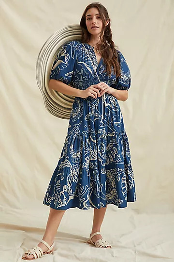 Puff-Sleeved Midi Dress | Anthropologie (US)