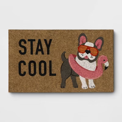 1'6"x2'6" Stay Cool Dog with Floatie Faux Coir Outdoor Doormat - Sun Squad™ | Target
