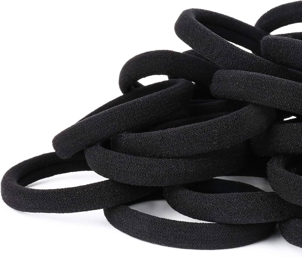 50PCS Black Hair Ties for Women, Cotton Seamless Hair Bands, Elastic Ponytail Holders, No Damage ... | Amazon (US)