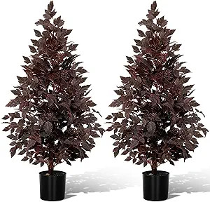 2 Pack 3ft Fall Plum Artificial Cimicifuga Stems Seeded Plant Tree Thanksgiving Ficus Leaf Tree P... | Amazon (US)