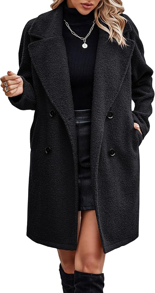 Angashion Women Long Sherpa Coat - Fuzzy Faux Fur Trench Jackets Winter Fleece Button Cardigan wi... | Amazon (US)