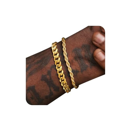 PEALICIOUS Gold Bracelet for Men, Stainless Steel Gold Cuban Link Rope Chain Bracelet for Men as Waterproof Gold Jewelry for Men, 7.9" Pulsera de Oro para Hombre Mens Accessories | Amazon (US)
