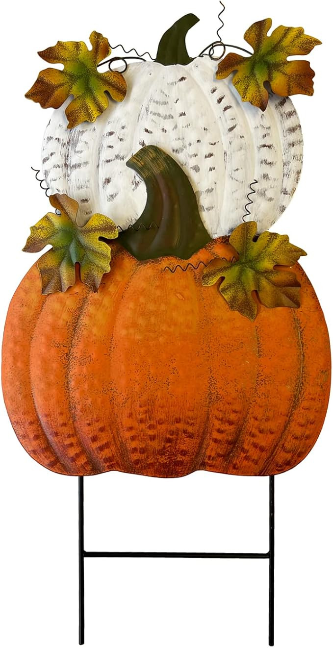 Rustic Metal Stacked Pumpkin Garden Stake Indoor Outdoor Welcome Decoration Hanging Metal Double ... | Amazon (US)