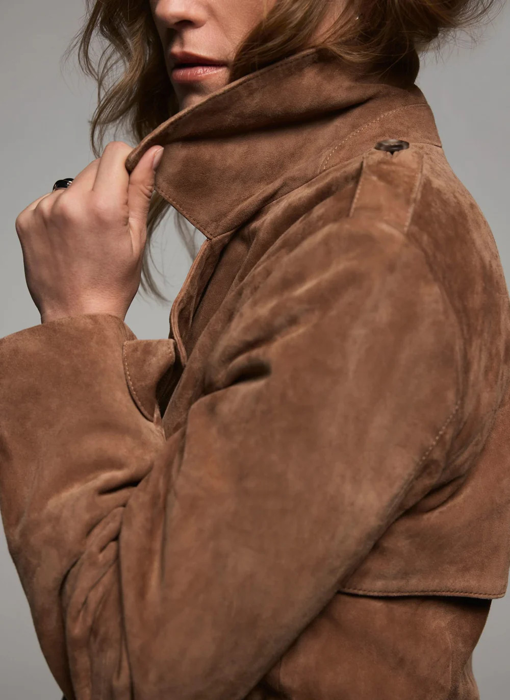 Tan Suede Trench Coat | Mint Velvet