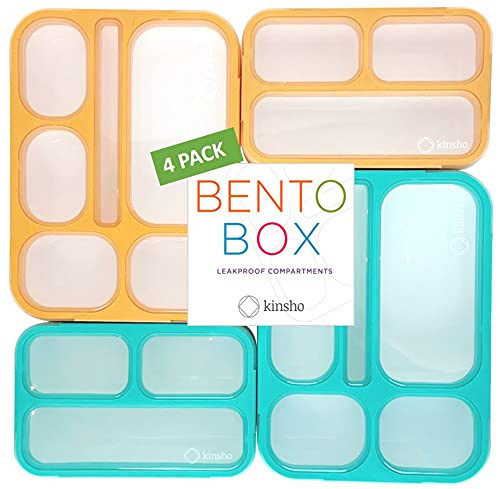 Bento Box Lunch Boxes and Snack Containers for Kids Girls Boys | Leakproof Portion Container Kits BPA Free | Value Pack Set of 4 | Teal Orange Large + MINI, Value 4 pack | Amazon (US)