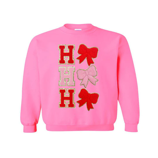 Kids Ho Ho Ho Bows Letter Patch Crewneck Sweatshirt | United Monograms