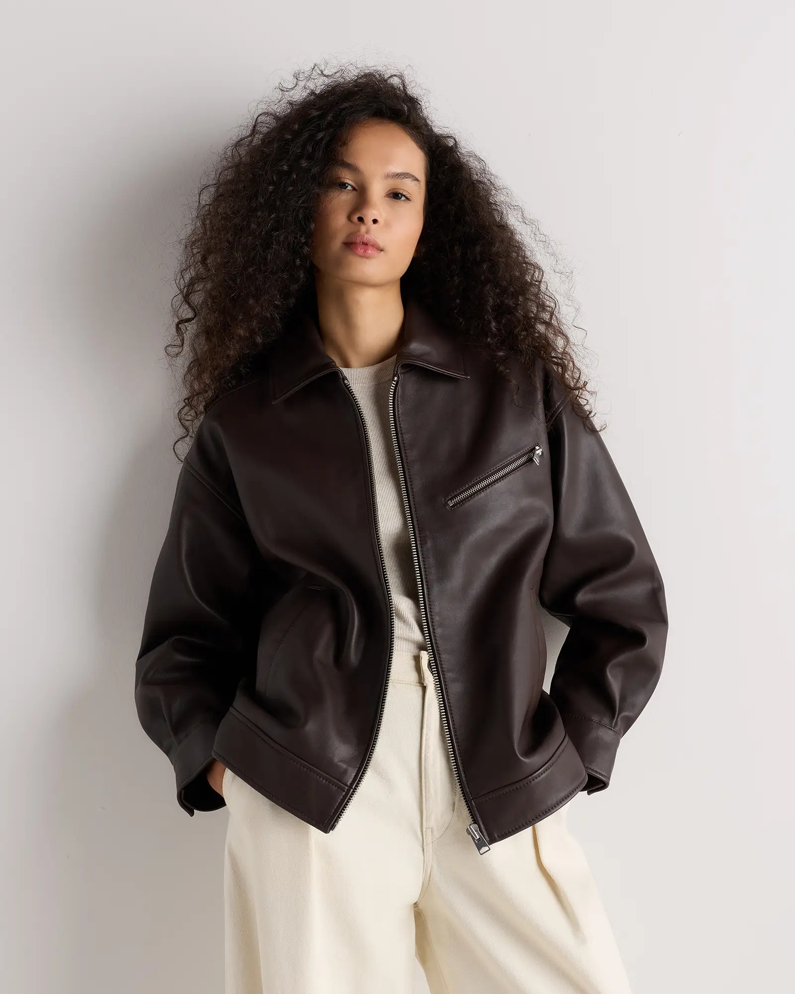 100% Leather Oversized Bomber Jacket | Quince