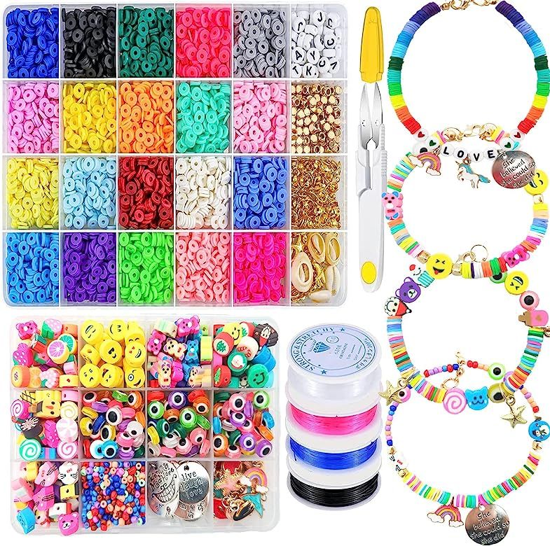 Amazon.com: 6000 Clay Beads Bracelet Making Kit,Flat Round 6mm Clay Beads for Jewelry Making with... | Amazon (US)