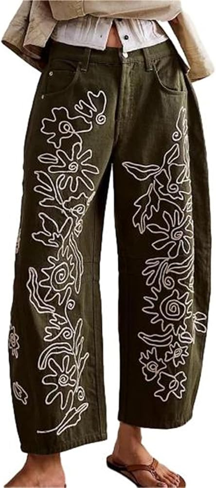 Kedera Mid Rise Barrel Jeans for Women Embroidered Wide Leg Denim Pants Baggy Boyfriend Jeans wit... | Amazon (US)