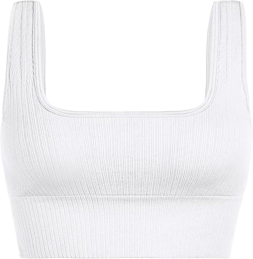 INIBUD Women's Sports Bra Padded Workout Set Crop Tank Tops Bralette Ribbed Seamless Gym Longline | Amazon (US)