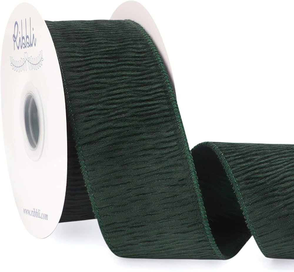 Ribbli Dark Green Crinkled Velvet Wired Ribbon 2.5 Inch Velvet Christmas Ribbon for Gift Wrapping... | Amazon (US)