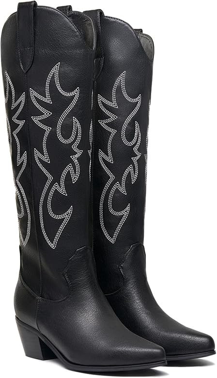GOSERCE Women's Western Cowboy Boots with Embroidery Chunky Block Heel 2.5" Classic Cowgirl Boots... | Amazon (US)