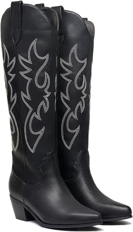 GOSERCE Women's Western Cowboy Boots with Embroidery Chunky Block Heel 2.5" Classic Cowgirl Boots... | Amazon (US)