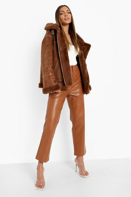 Faux Fur Trim Hooded Aviator Jacket | Boohoo.com (US & CA)