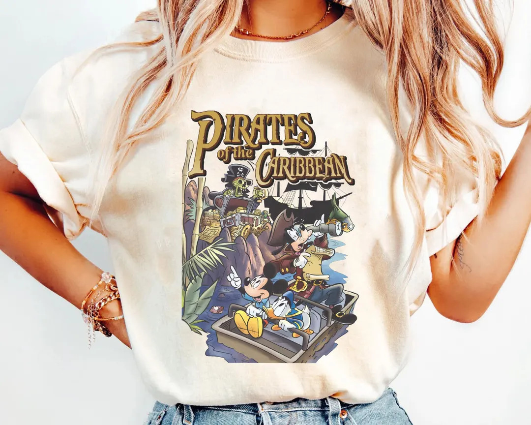 Retro Pirates Of The Caribbean Comfort Colors Shirt, Disney Mickey And Friends Shirt, Mickey Cari... | Etsy (US)