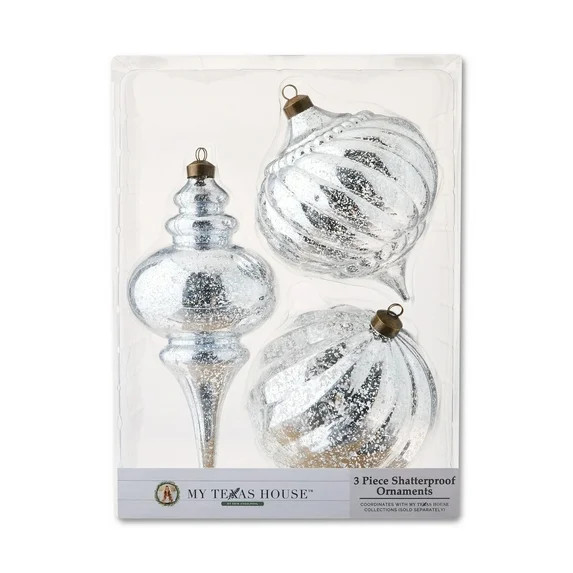 3 Count Silver Mercury Glass-Style Finial Shatterproof Christmas Ornaments, by My Texas House | Walmart (US)