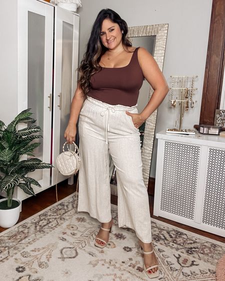 Casual summer look in these super comfy linen trousers with pockets and a buttery soft bodysuit with my favorite neutral heels!

Wearing an xl in the body suit
Size l in the linen pants

Midsize, brown outfit, neutral outfit, linen, skims bodysuit lookalike 

#LTKcurves #LTKtravel