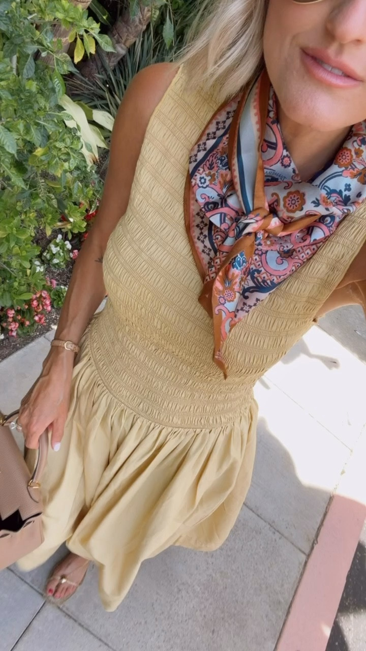 I love wearing yellow in spring & summer! This smocked dress is so comfortable! I added a scarf around my neck to add some more color & interest! Wearing S!

Loverly Grey, Shopbop, silk scarf, scarf styling, yellow dress, summer outfit, jelly sandals 

#LTKSeasonal