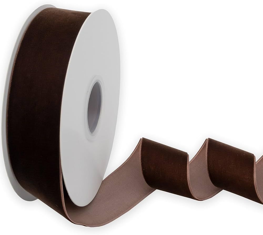 XMRIBBON Coffee Velvet Ribbon Single Sided, 1 1/2 Inch by 10 Yards Spool | Amazon (US)